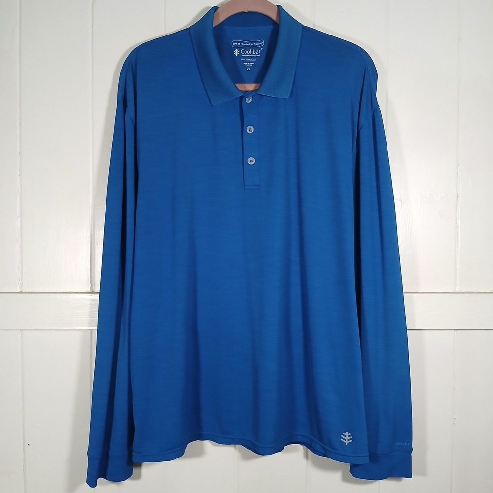 Coolibar Mens XL Blue Long Sleeve UPF 50+ Sun Protection‎ Polo Shirt 01-587